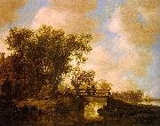 Jan van  Goyen Two Men on a Footbridge Over a Stream painting